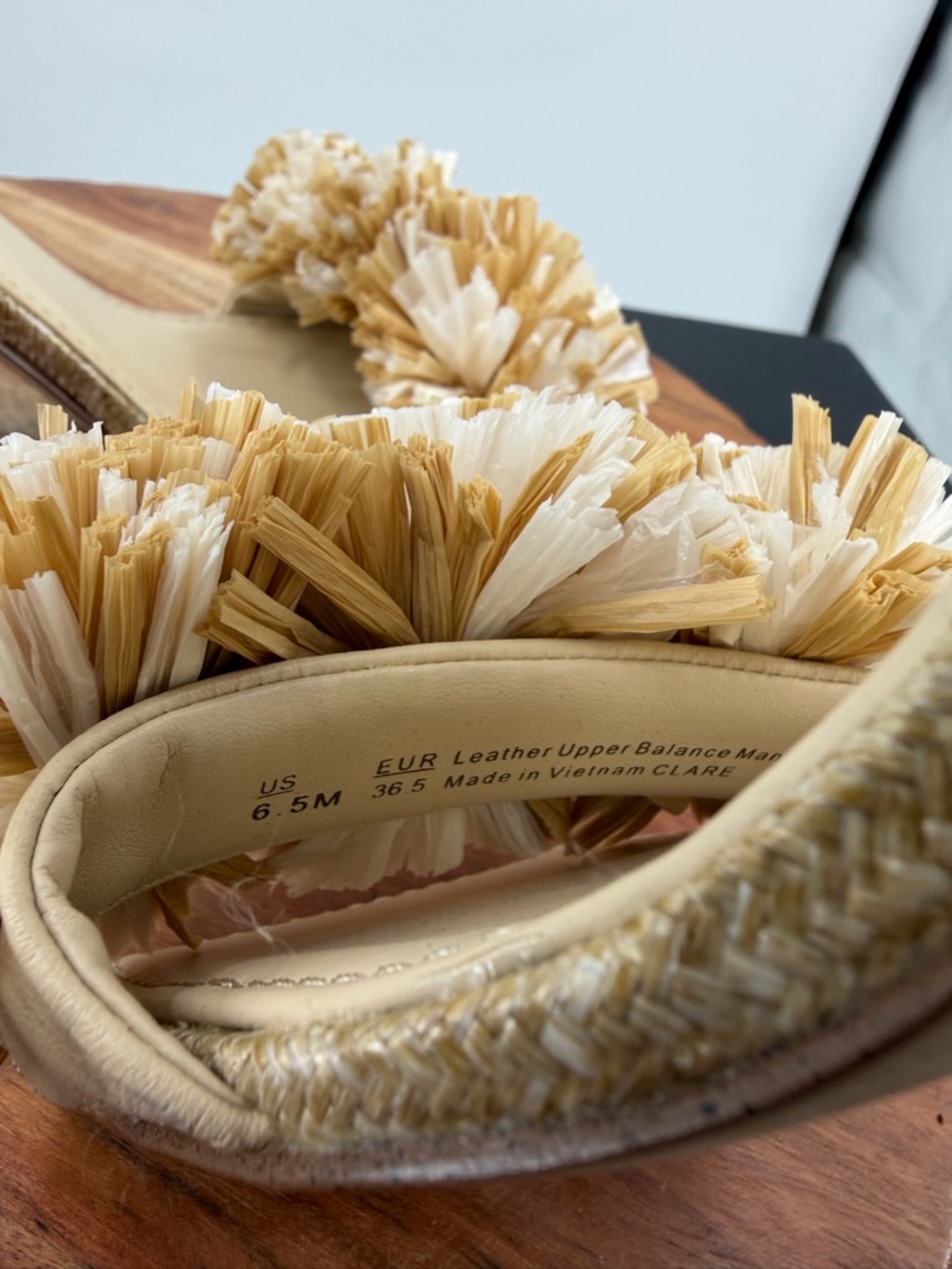 Sam Edelman Clare heel Sandals square toe raffia pom-pom ankle strap 6.5 - Picture 10 of 11
